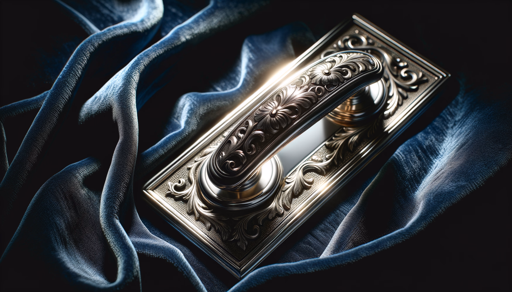 Серебряная ручка дверцы шкафа