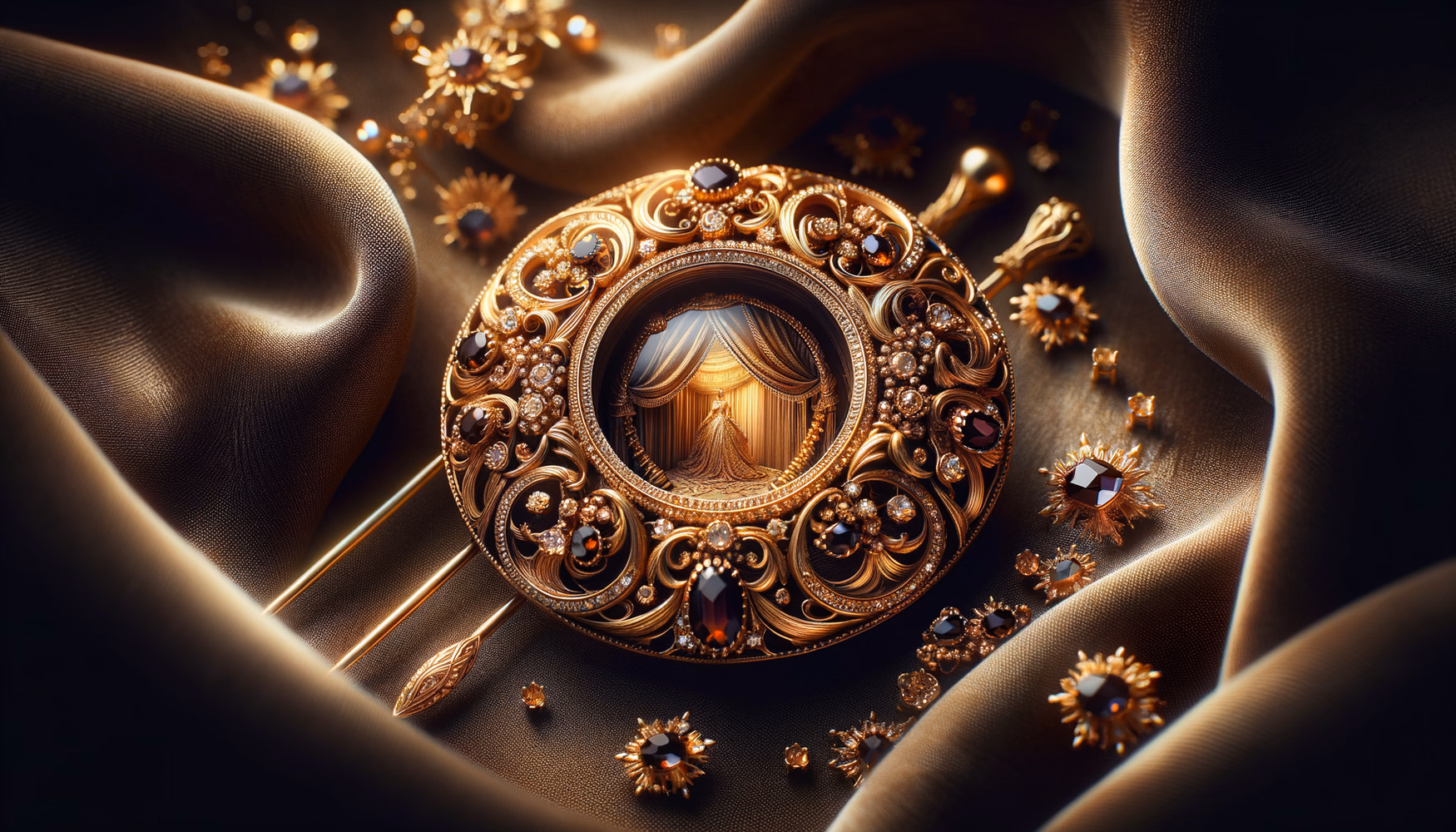 Золотая шпилька для париков с миниатюрой внутри