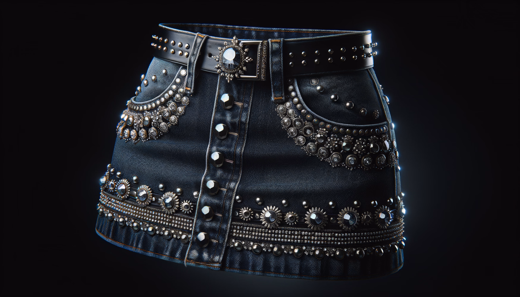 Джинсовая юбка с металлическими заклёпками: панк-ретро.