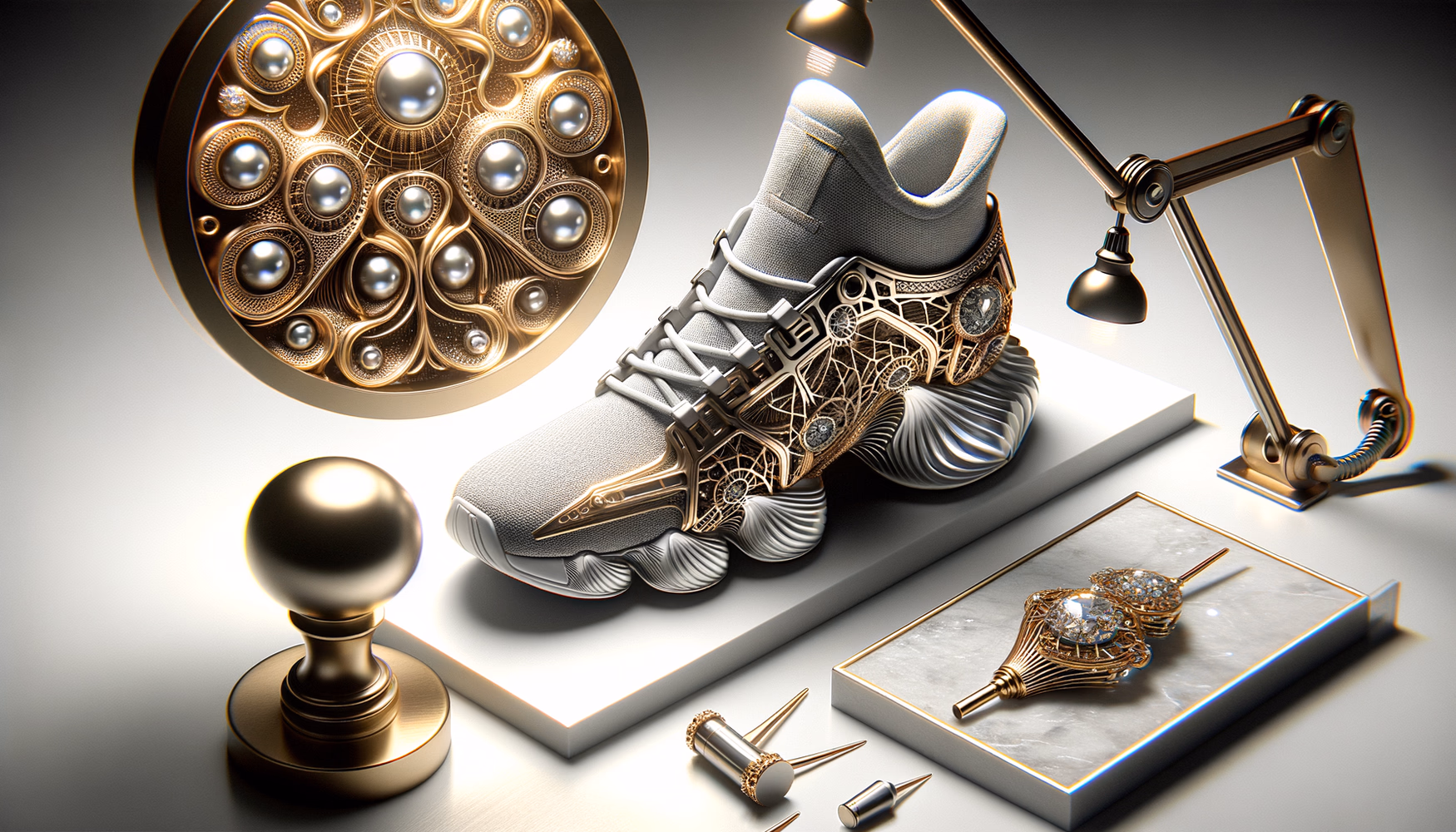 Электронные кроссовки: металлические схемы как часть дизайна.