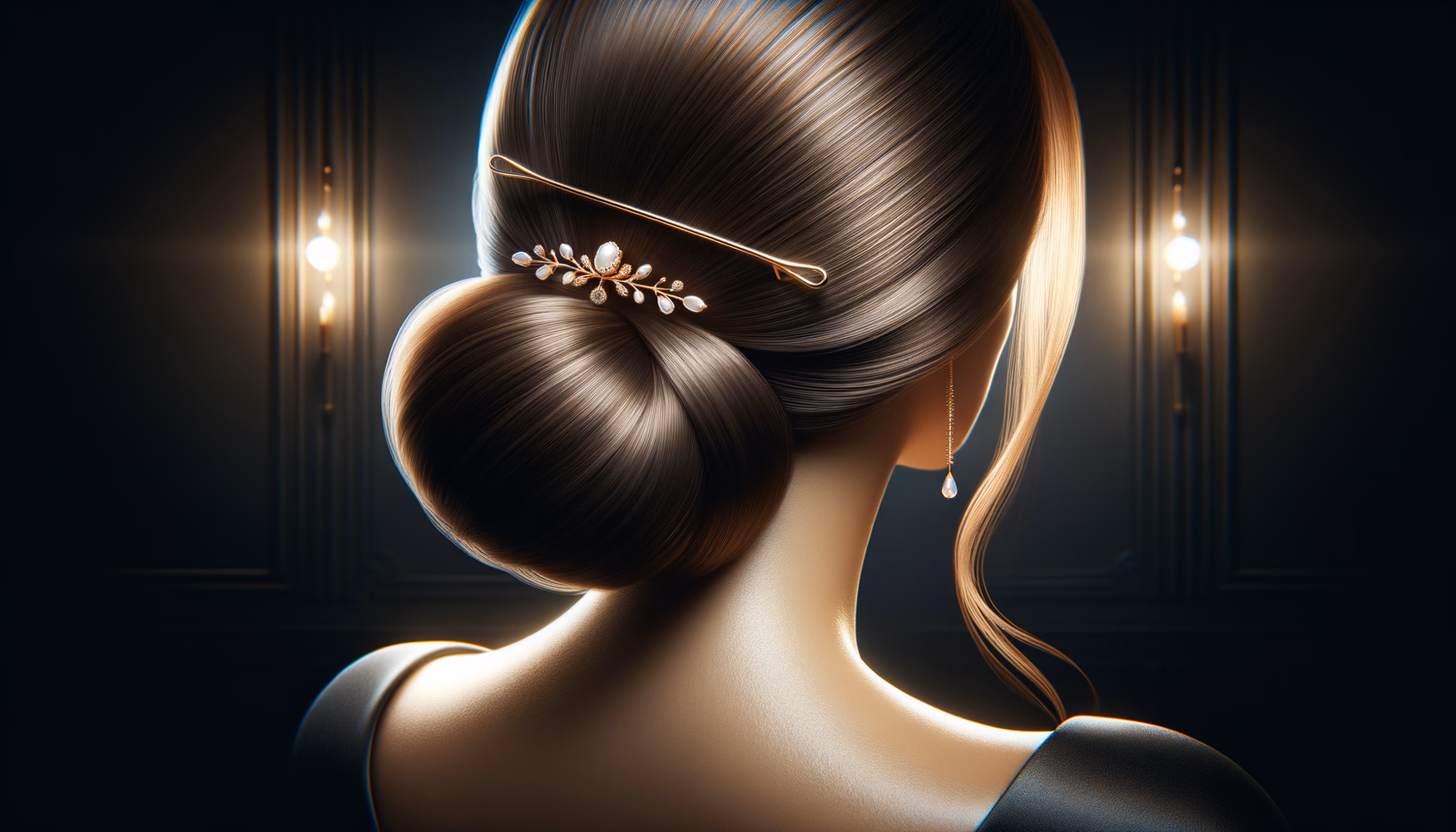 Минимализм: одна эффектная металлическая шпилька в волосах.