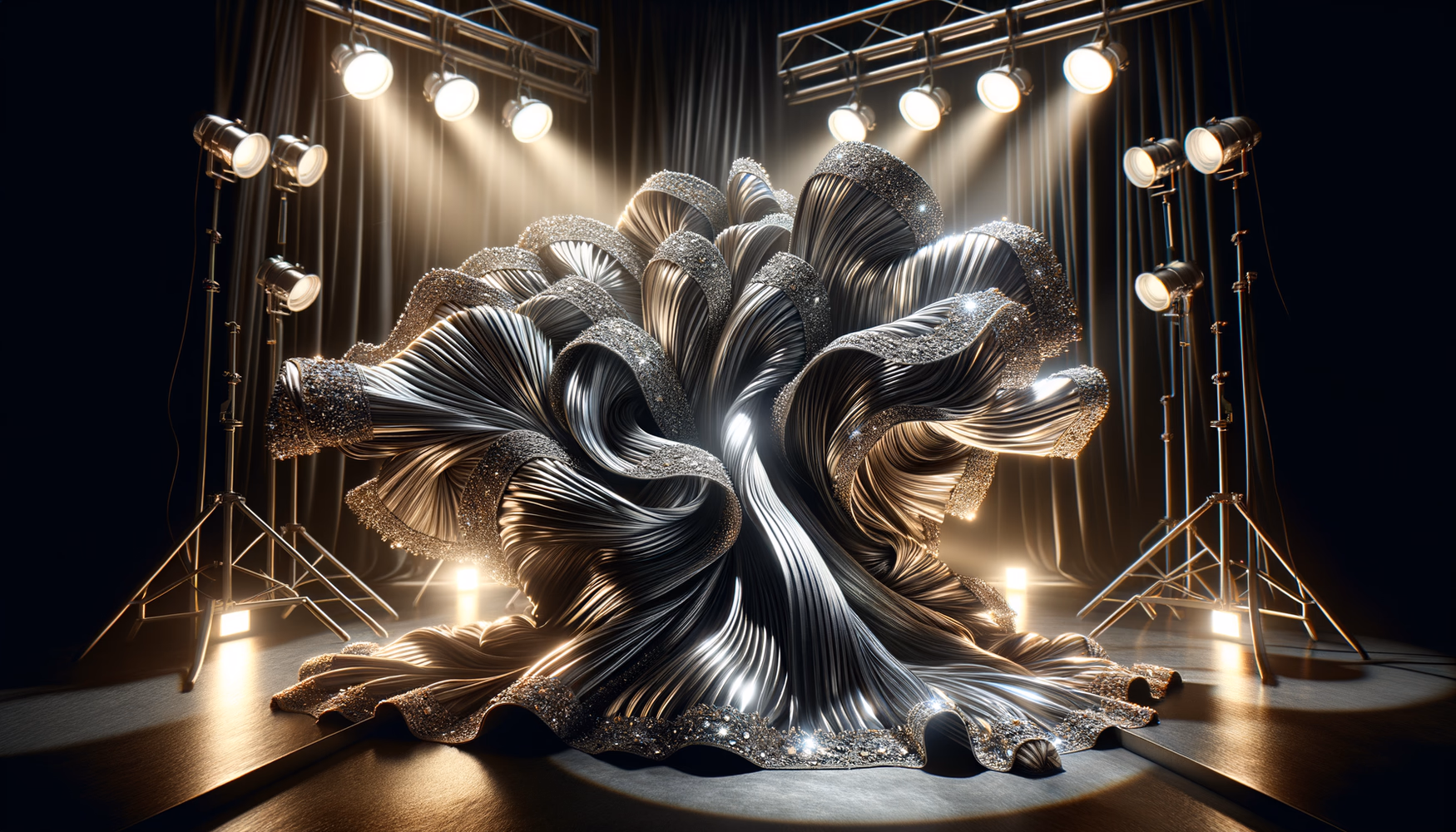 Многоярусные юбки с металлическим блеском для сцены.