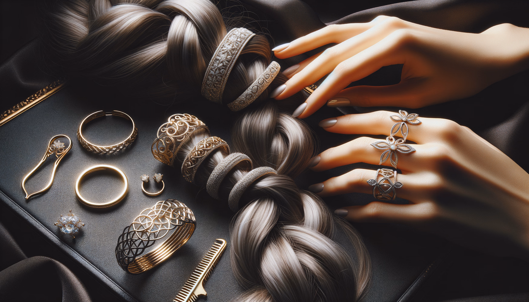 Украшения для кос: металлические кольца и манжеты в плетениях.