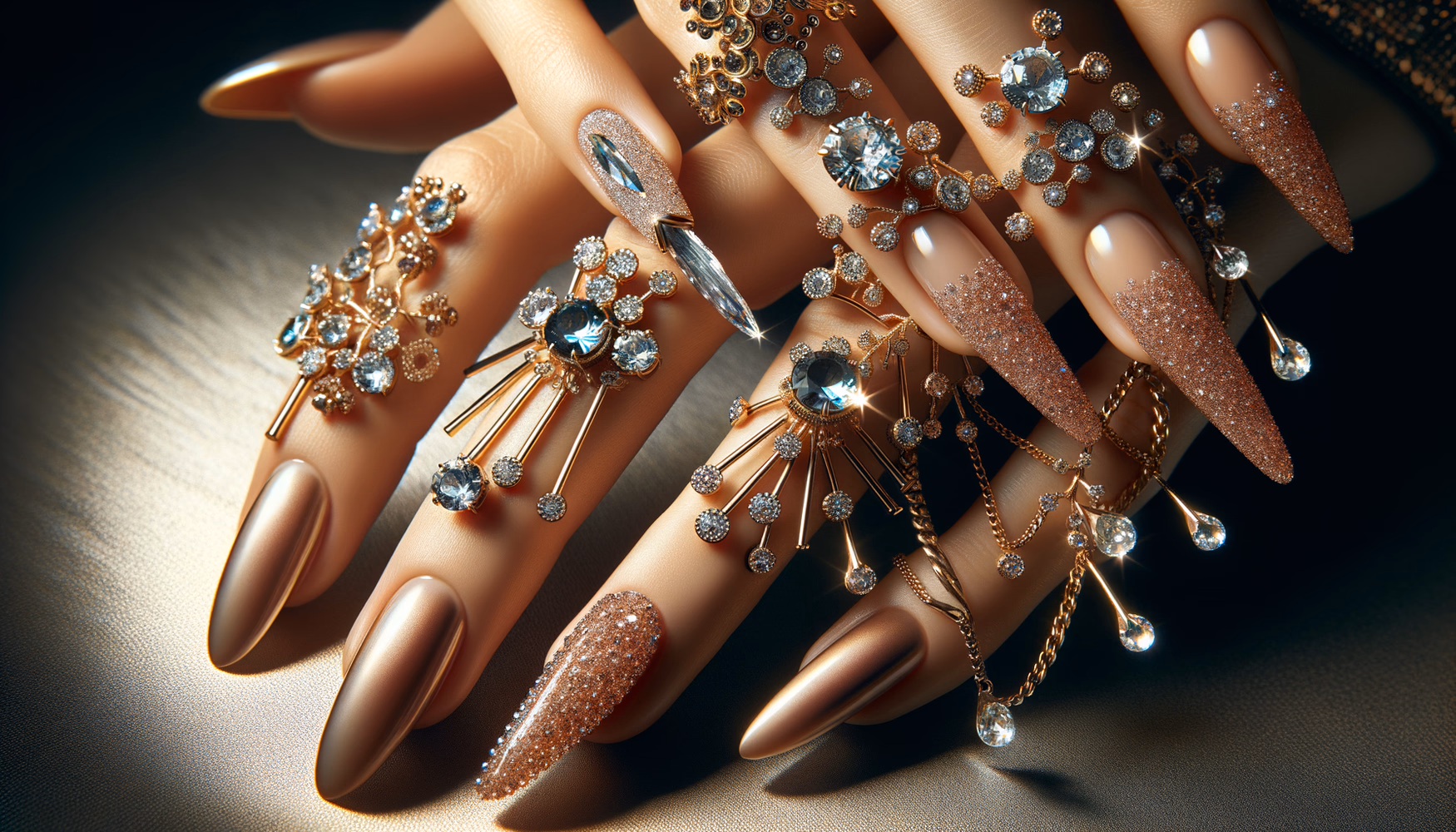 Украшения для ногтей: стразы, шипы и цепочки на маникюре.