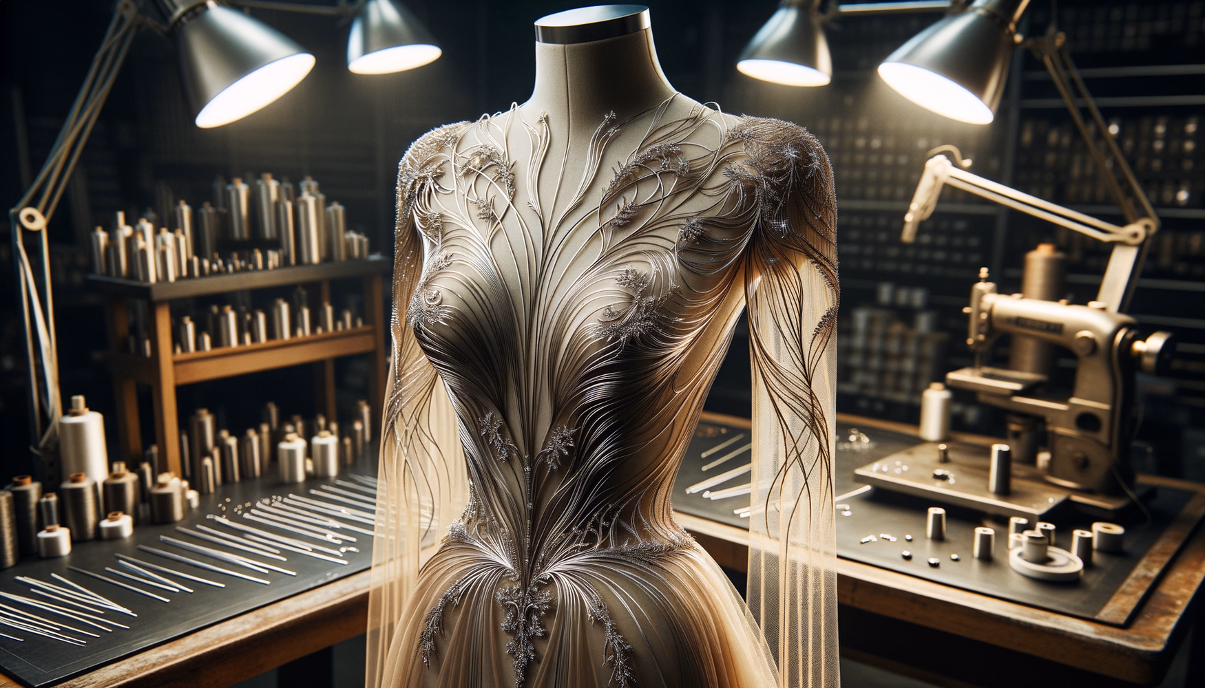 Воздушные металлы: цепочки и проволока в прозрачных платьях.