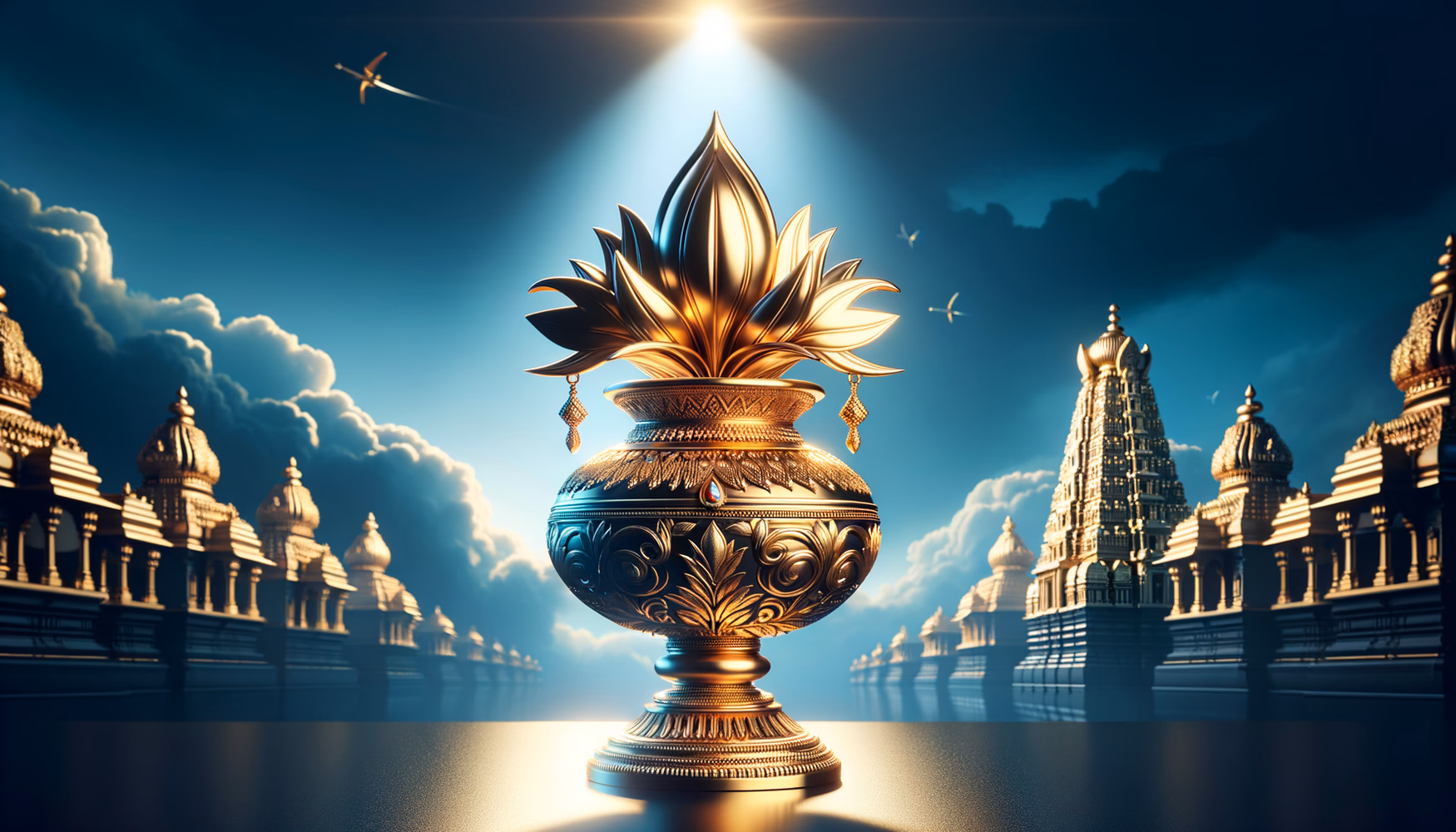 Калаша на шихарах индийских храмов (золото/медь)