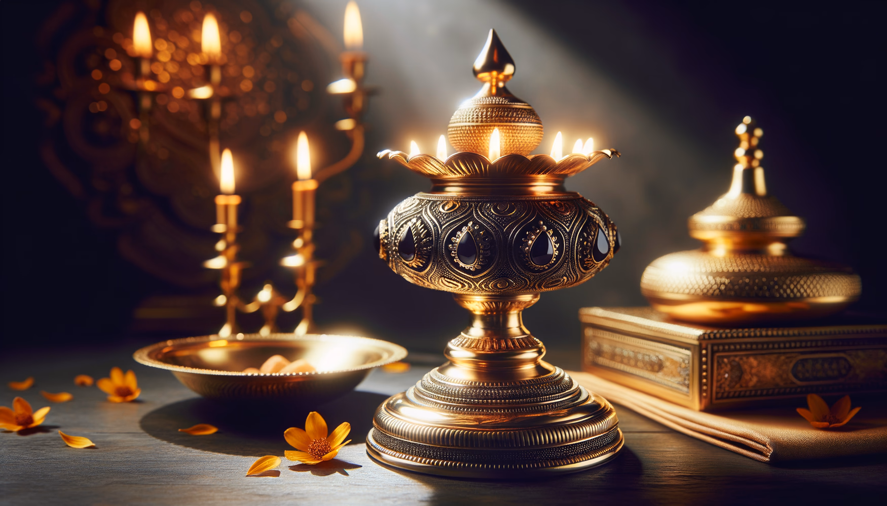 Лоты, тарелы и лампы для пуджи (латунь/серебро)