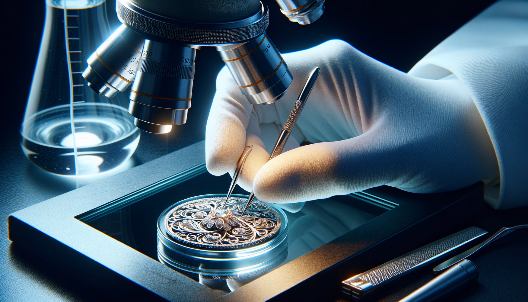 Очистка деталей с гравировкой под микроскопом