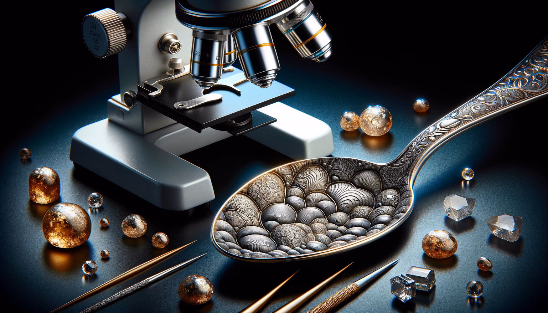 Очистка серебра с чернением под микроскопом