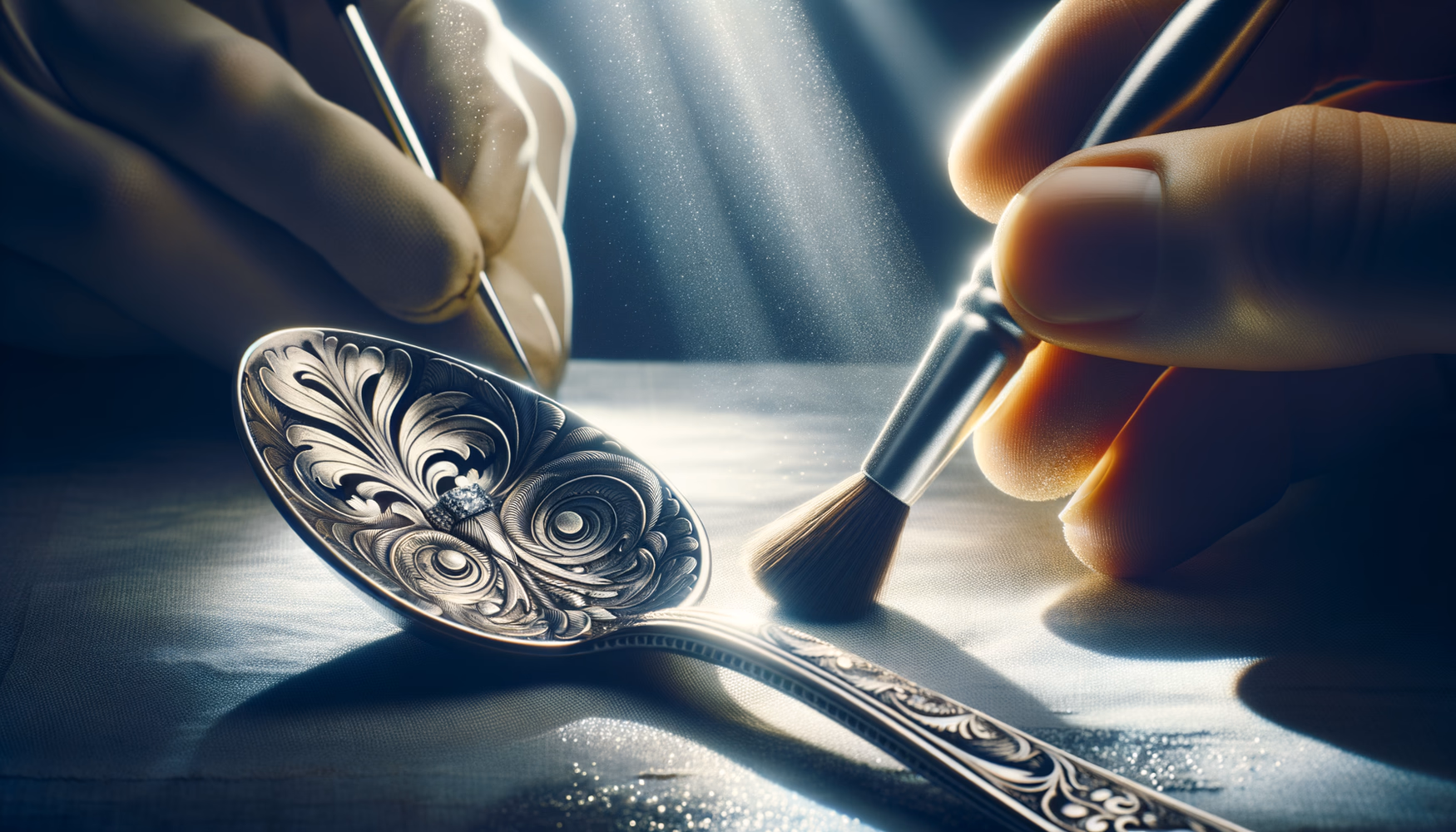 Очистка серебра с гравировкой тонкой щёткой