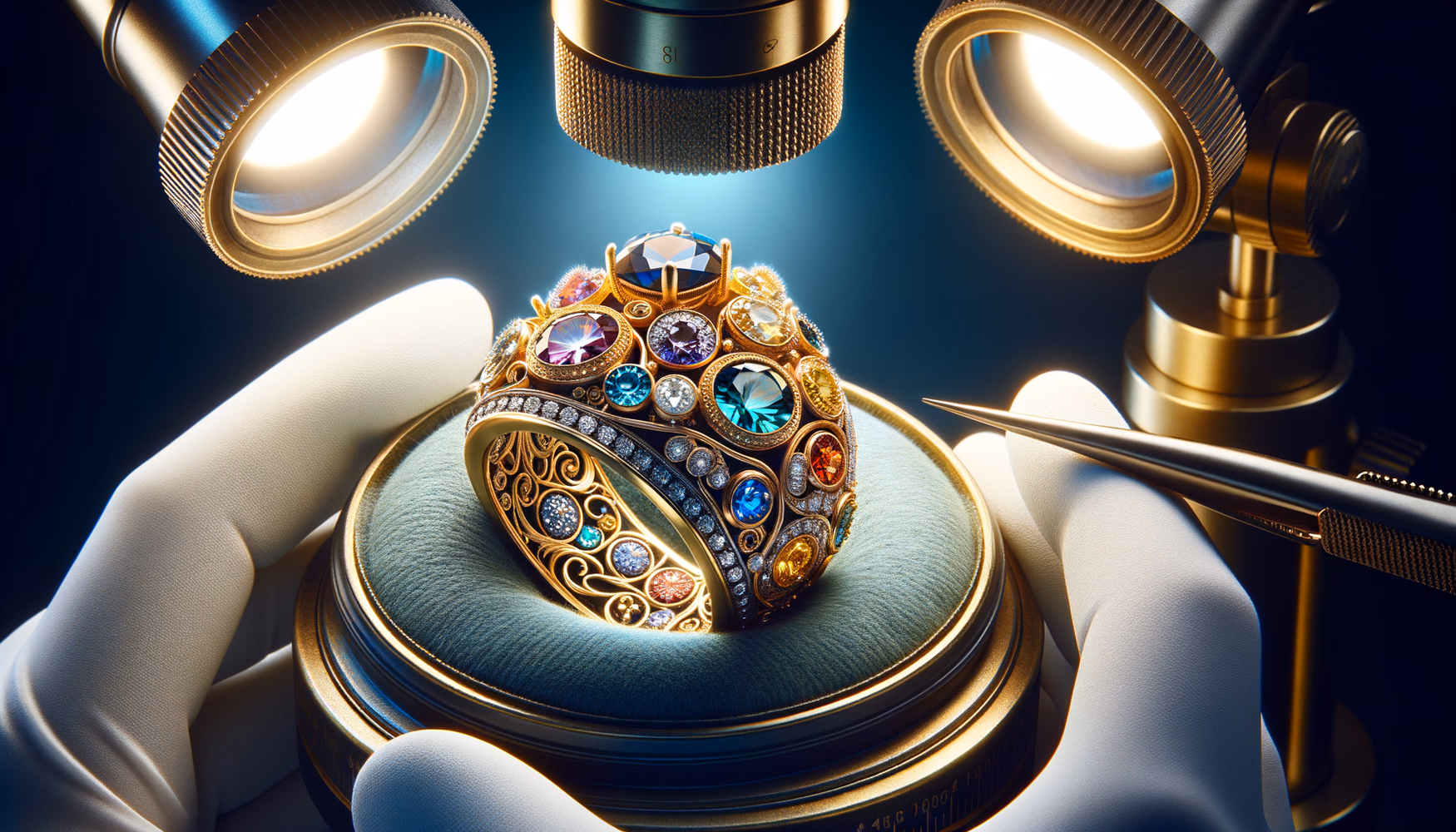 Очистка золотых изделий с эмалью под микроскопом